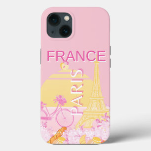 パリ、フランス、旅行アート、名門私立校風のピンク iPhone 13ケース