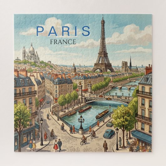 パリ フランス 旅行 アート ヴィンテージ ジグソーパズル (縦)