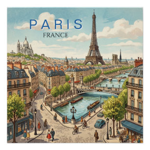 パリ フランス 旅行 アート ヴィンテージ ポスター