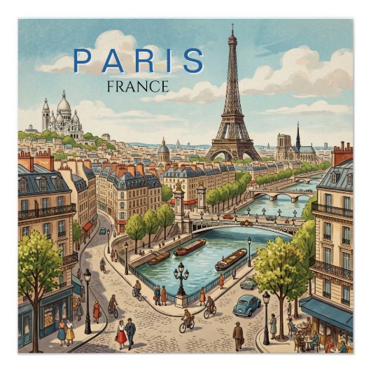 パリ フランス 旅行 アート ヴィンテージ ポスター (正面)