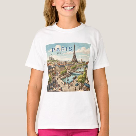 パリ フランス 旅行 アート ヴィンテージ Tシャツ (正面)