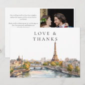 パリ フランス 水彩 結婚式 フォト サンキューカード (正面/裏面)
