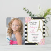 パリ フランス 誕生日 写真 招待 ピンク ゴールド 招待状 (スタンド正面)