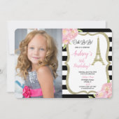 パリ フランス 誕生日 写真 招待 ピンク ゴールド 招待状 (正面)