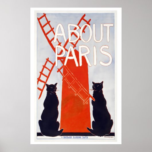 パリ フランス 赤い風車 黒猫 ヴィンテージについて ポスター (正面)