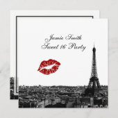 パリ フランス 風景 キス #1 白黒 スイート 16 招待状 (正面/裏面)