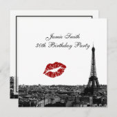 パリ フランス 風景 キス #1 白黒 誕生日 招待状 (正面/裏面)