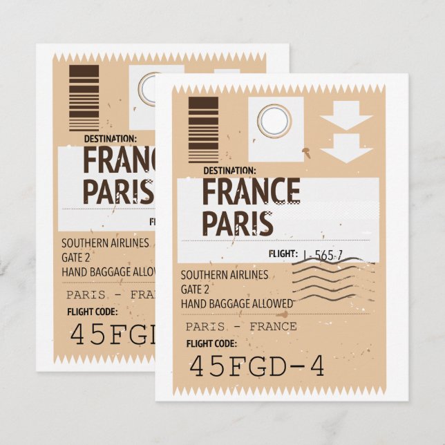 パリ フランス 飛行機のチケット (正面/裏面)