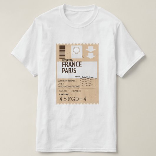 パリ フランス 飛行機のチケット Tシャツ (デザイン正面)
