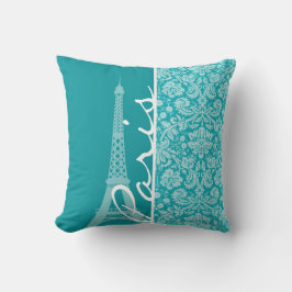 パリ;ブルーグリーンダマスク模様 クッション