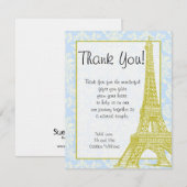 パリ ブルー ダマスク フラット 結婚式 お礼カード サンキューカード (正面/裏面)