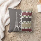 パリ、マルーン、ブラウン、タン、グリーンシェブロン クッション (ブランケット)