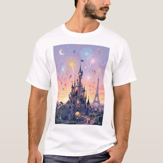 パリ - ロマンティックな光の街と夢見る  Tシャツ (正面)