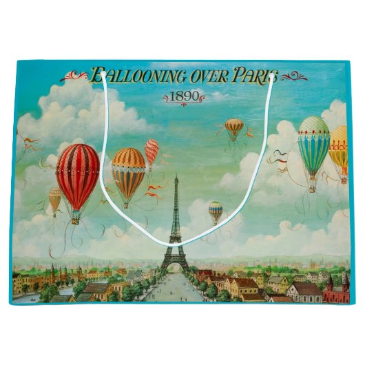 パリ/ヴィンテージのポスター上のPixDezinesバルーン ラージペーパーバッグ (正面)