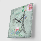 パリ – ヴィンテージタイポグラフィとイラストレーション スクエア壁時計 (傾斜)