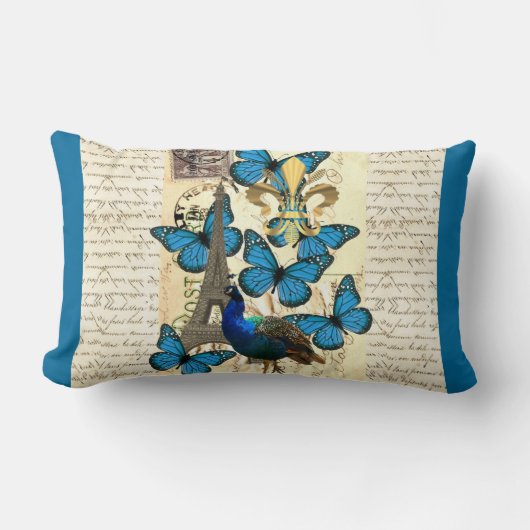 パリ、孔雀および蝶 ランバークッション (正面)