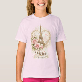 パリ 愛の街 エッフェル塔 フラワープリントTシャツ Tシャツ