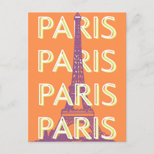 パリ、旅行アート、レトロ旅行アート、オレンジ シーズンポストカード (正面)