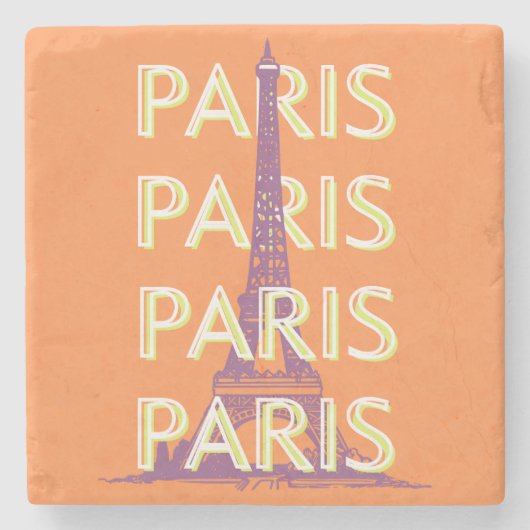 パリ、旅行アート、レトロ旅行アート ストーンコースター (正面)