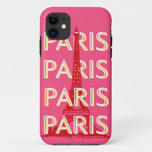 パリ、旅行アート、レトロ旅行アート、ピンク iPhone 11 ケース