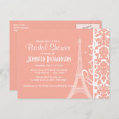 パリ;深いピーチダマスク インビテーションポストカード (正面/裏面)