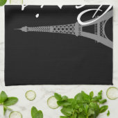 パリ、白黒千鳥格子の キッチンタオル (折り畳み)