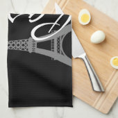 パリ、白黒千鳥格子の キッチンタオル (四つ折り)