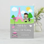 パリ 誕生日 茶髪の女の子とプードル 招待状 (スタンド正面)