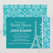 パリ; 青緑色のダマスク柄 招待状 (正面/裏面)