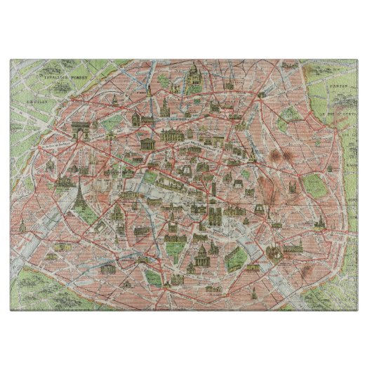 パリ(1920年)のヴィンテージの地図 カッティングボード (正面)