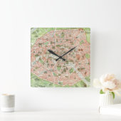 パリ(1920年)のヴィンテージの地図 スクエア壁時計 (ホーム)
