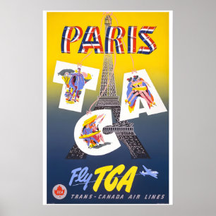 パリ - TCA航空 1951年 レトロ風 エアライン 旅行 ポスター