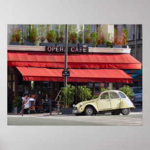 パリCaféおよびCitroën古い車 ポスター