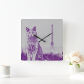 パリChartreux猫 スクエア壁時計 (ホーム)