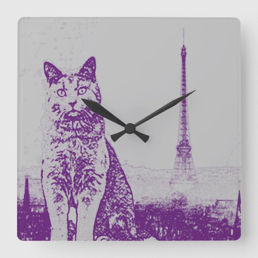 パリChartreux猫 スクエア壁時計 (正面)