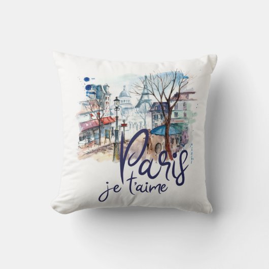 パリJeのt'aimeの水彩画の書道のフランスの芸術 クッション (正面)