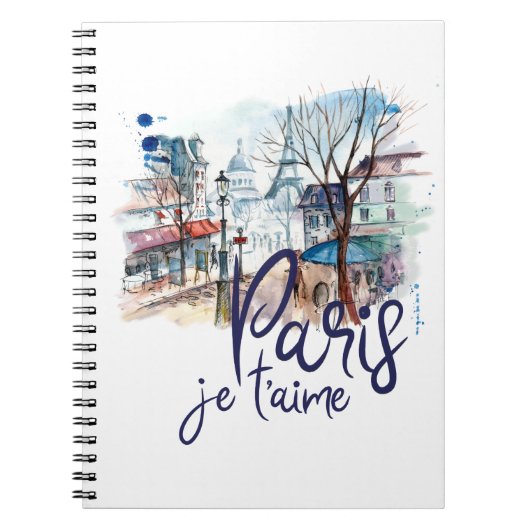 パリJeのt'aimeの水彩画の書道のフランスの芸術 ノートブック (正面)