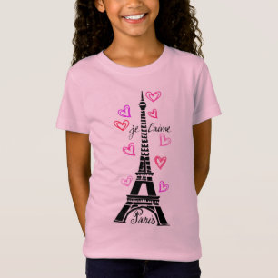 パリJE T'AIMEエッフェルおよびピンクのハート Tシャツ