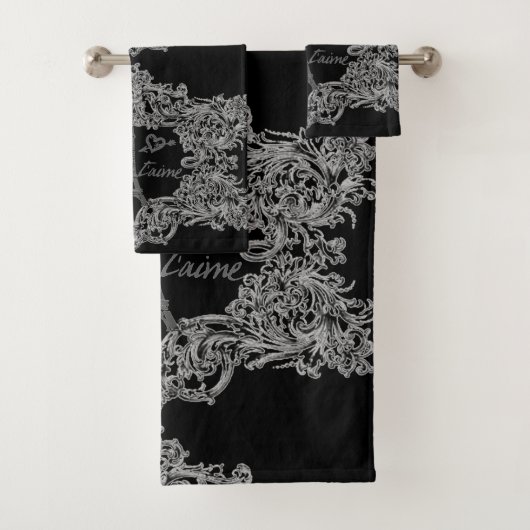 パリJe T'aimeエッフェル塔スクロールプリント バスタオルセット (インサイチュ)
