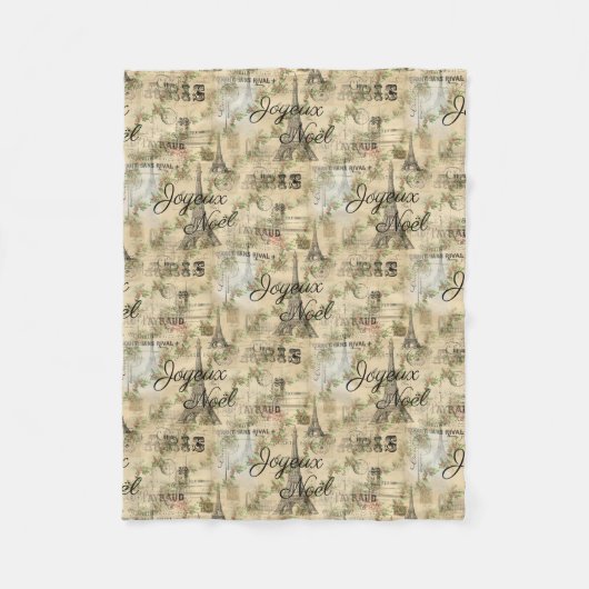 パリJoyeux Noelのクリスマスのヴィンテージのフリースブランケット フリースブランケット (正面)