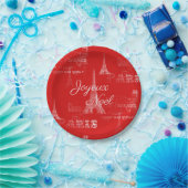 パリJoyeux Noelのクリスマスの赤い紙皿 ペーパープレート (パーティー)