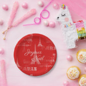 パリJoyeux Noelのクリスマスの赤い紙皿 ペーパープレート (パーティー)