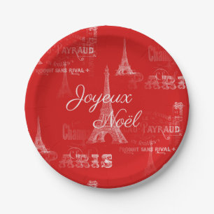 パリJoyeux Noelのクリスマスの赤い紙皿 ペーパープレート