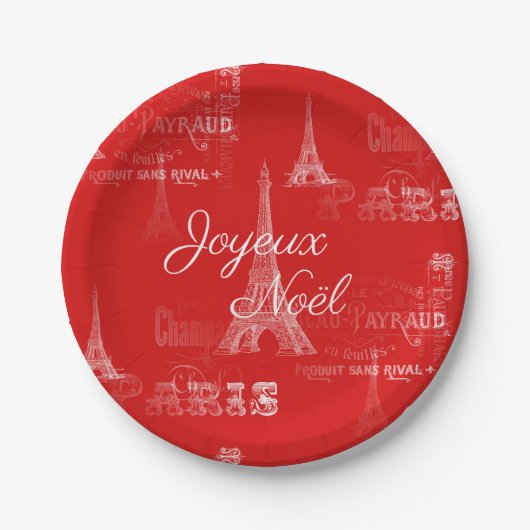 パリJoyeux Noelのクリスマスの赤い紙皿 ペーパープレート (正面)