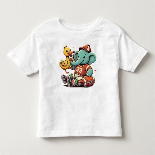 パルよくはしゃぐス：カートゥーン象とアヒル トドラーTシャツ (正面)