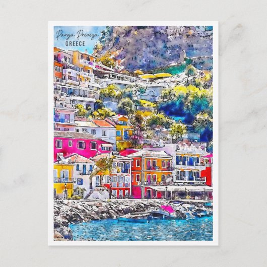 パルガプレヴェーザギリシャのヴィンテージ旅行水の色 ポストカード (正面)