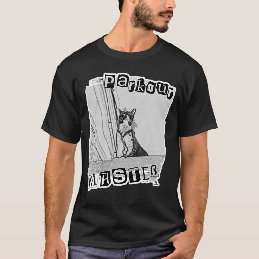  パルクールマスター面白いパンクキティデザイン Tシャツ (正面)