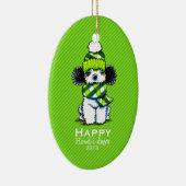 パルティプードルプレイドスカーフクリスマスストライプカスタム セラミックオーナメント (右)