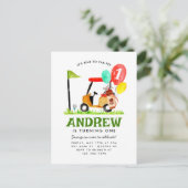 パルティーゴルフカートへの時間バルーンゴルフ誕生日 ポストカード (スタンド正面)