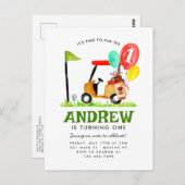 パルティーゴルフカートへの時間バルーンゴルフ誕生日 ポストカード (正面/裏面)